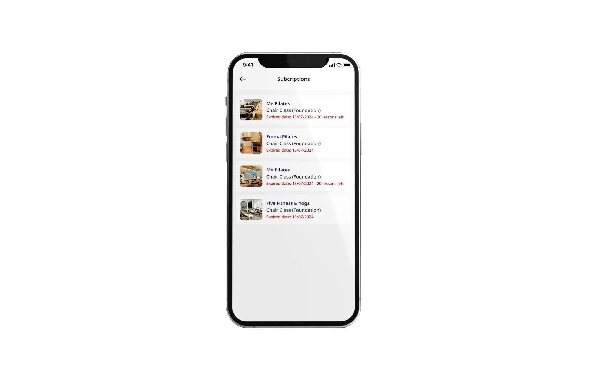 Actiwell package and subscription management screens for gym members