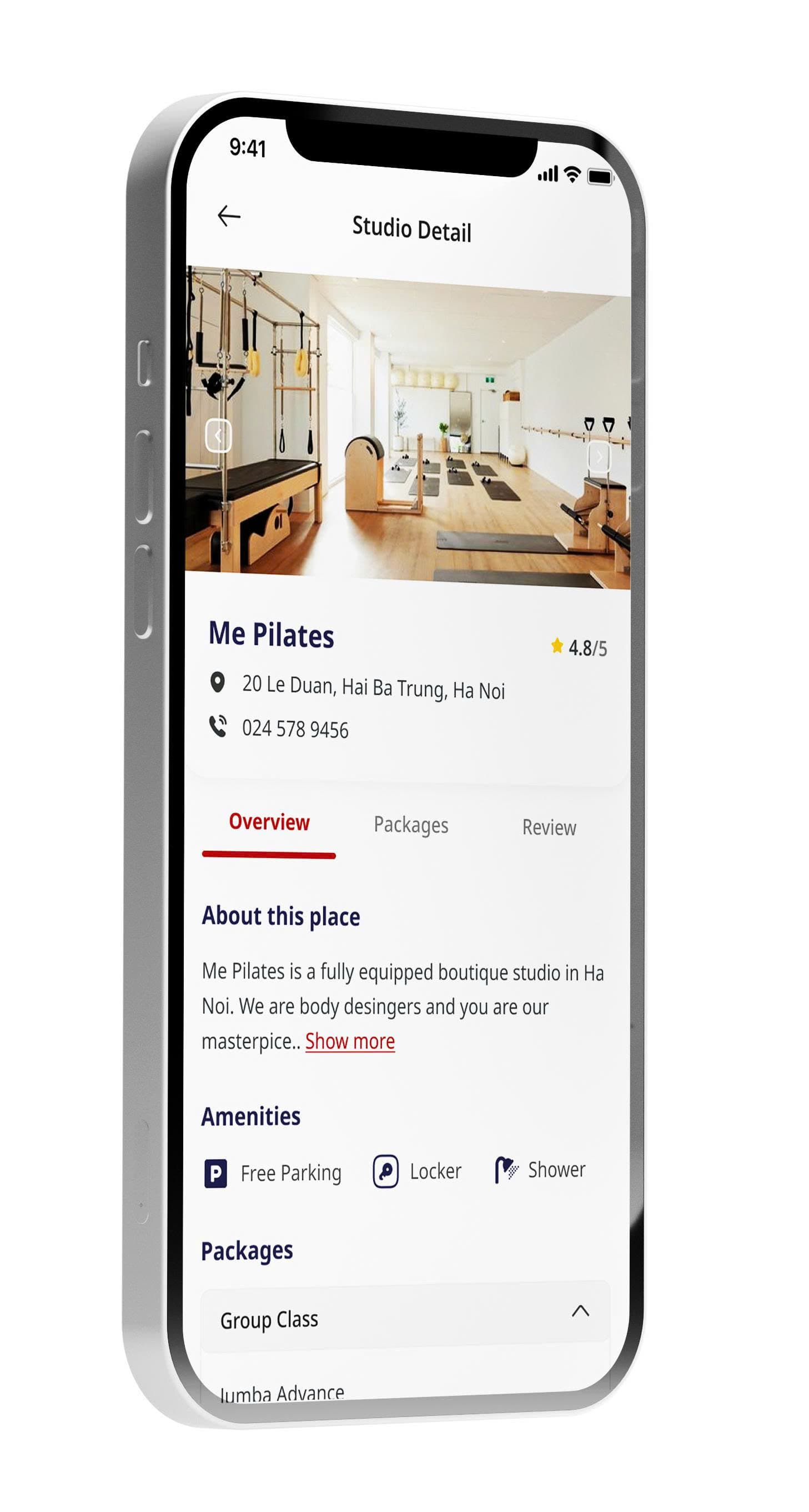 Actiwell studio detail and package overview screen for membership journeys
